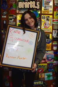 Kate (WRUR-TV) in front of the Sticker Door